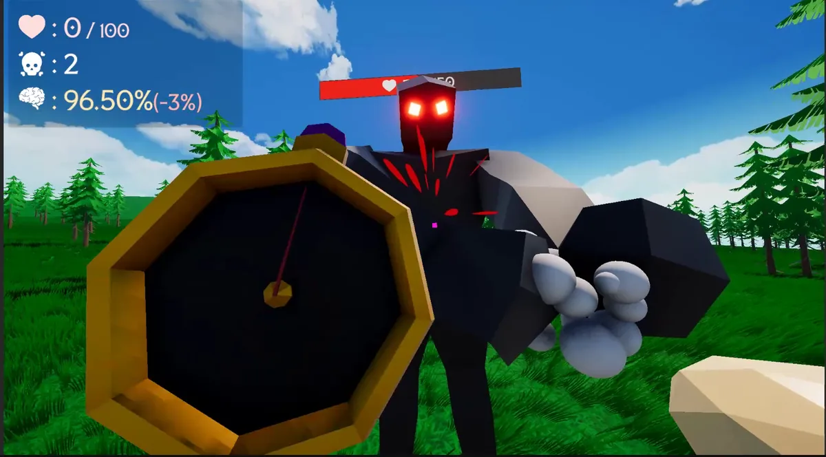 Die to Possess in-game HUD showing health at zero, two kills and a 96.5% possession chance
