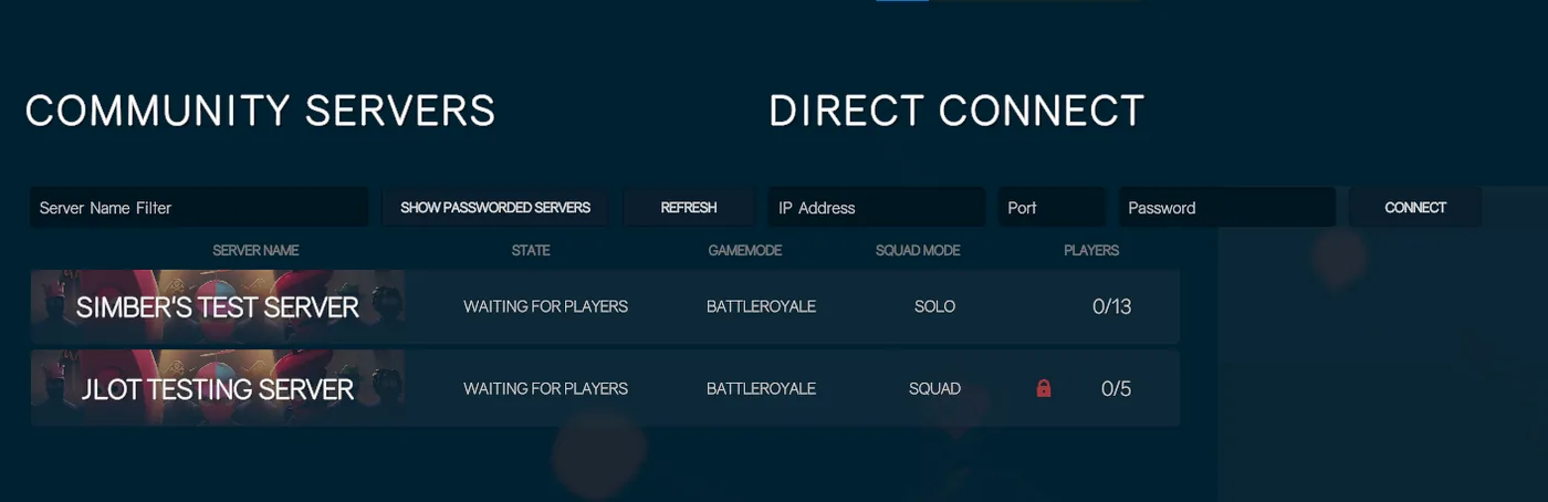 TABG DirectConnect: the direct connect form for joining a server by IP and port